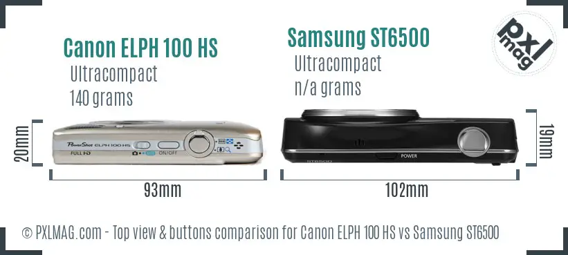 Canon ELPH 100 HS vs Samsung ST6500 top view buttons comparison