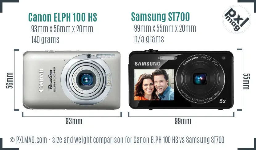 Canon ELPH 100 HS vs Samsung ST700 size comparison