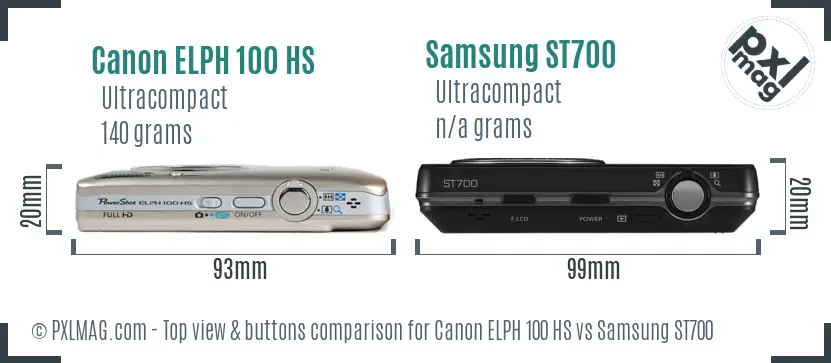 Canon ELPH 100 HS vs Samsung ST700 top view buttons comparison