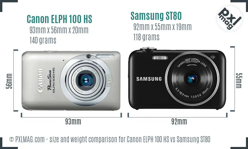 Canon ELPH 100 HS vs Samsung ST80 size comparison Canon ELPH 100 HS vs Samsung ST80 size comparison