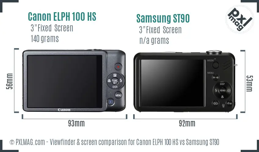 Canon ELPH 100 HS vs Samsung ST90 Screen and Viewfinder comparison