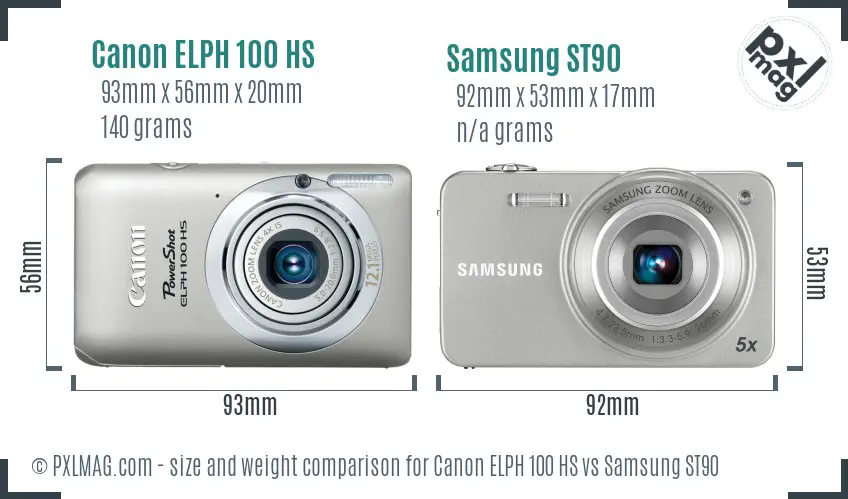 Canon ELPH 100 HS vs Samsung ST90 size comparison