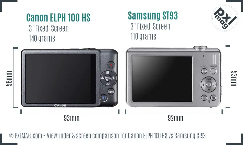 Canon ELPH 100 HS vs Samsung ST93 Screen and Viewfinder comparison