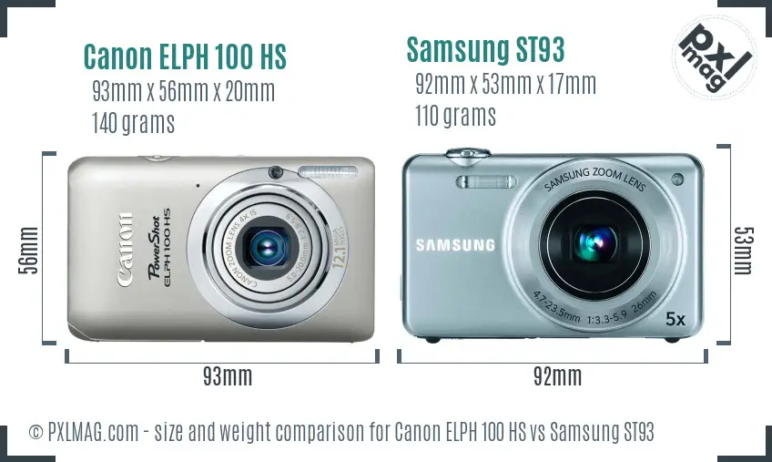Canon ELPH 100 HS vs Samsung ST93 size comparison