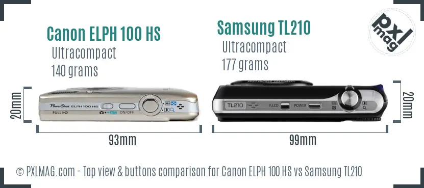 Canon ELPH 100 HS vs Samsung TL210 top view buttons comparison