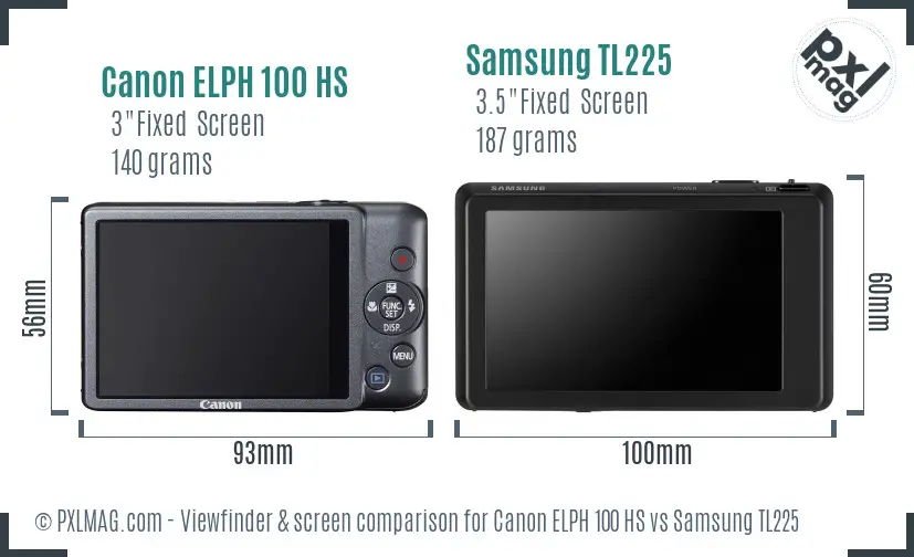 Canon ELPH 100 HS vs Samsung TL225 Screen and Viewfinder comparison