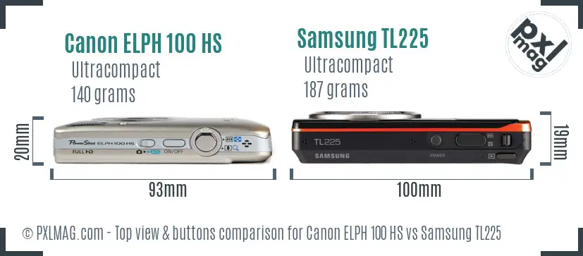Canon ELPH 100 HS vs Samsung TL225 top view buttons comparison