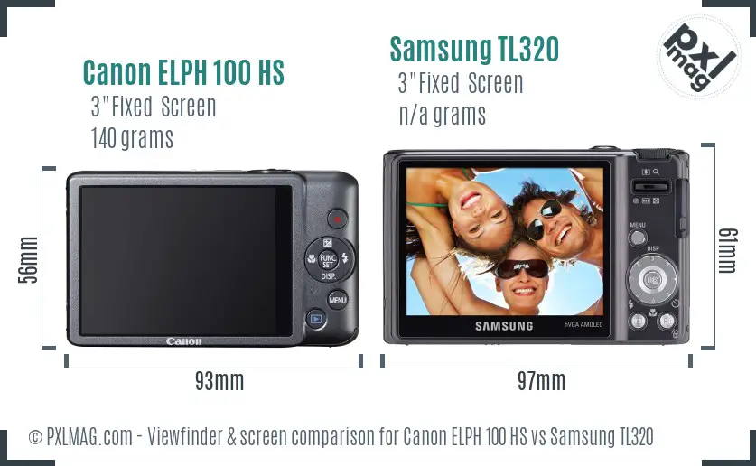 Canon ELPH 100 HS vs Samsung TL320 Screen and Viewfinder comparison