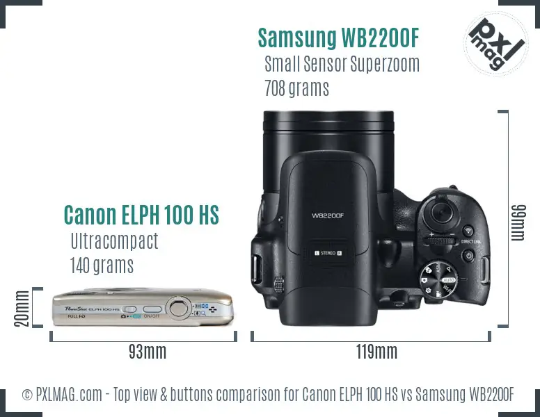 Canon ELPH 100 HS vs Samsung WB2200F top view buttons comparison