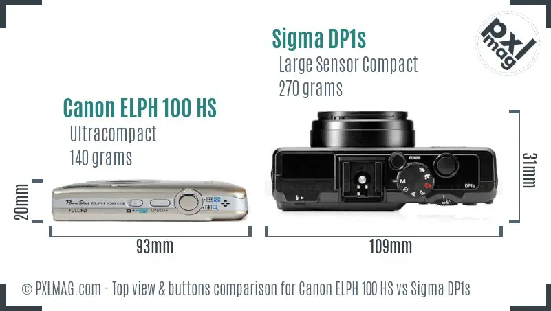 Canon ELPH 100 HS vs Sigma DP1s top view buttons comparison