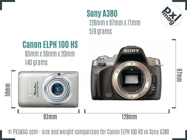 Canon ELPH 100 HS vs Sony A380 size comparison