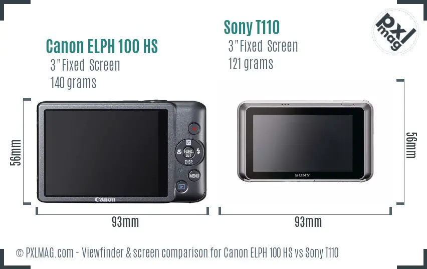 Canon ELPH 100 HS vs Sony T110 Screen and Viewfinder comparison