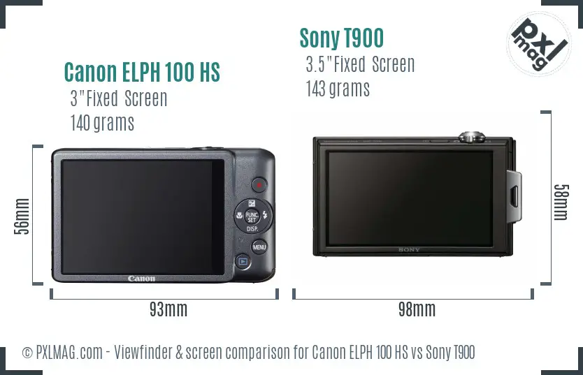 Canon ELPH 100 HS vs Sony T900 Screen and Viewfinder comparison