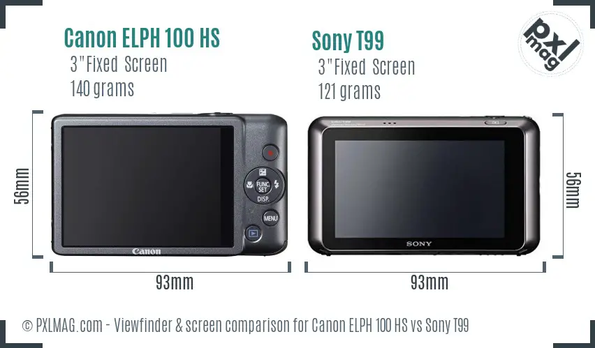 Canon ELPH 100 HS vs Sony T99 Screen and Viewfinder comparison