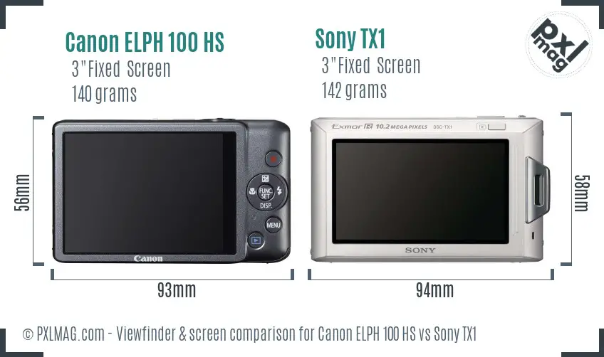 Canon ELPH 100 HS vs Sony TX1 Screen and Viewfinder comparison