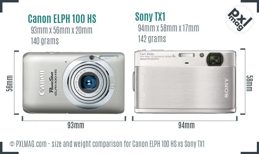 Canon ELPH 100 HS vs Sony TX1 size comparison