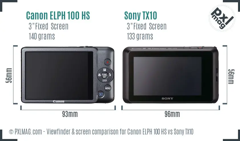 Canon ELPH 100 HS vs Sony TX10 Screen and Viewfinder comparison
