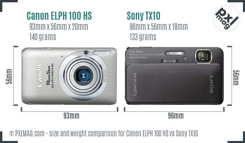 Canon ELPH 100 HS vs Sony TX10 size comparison