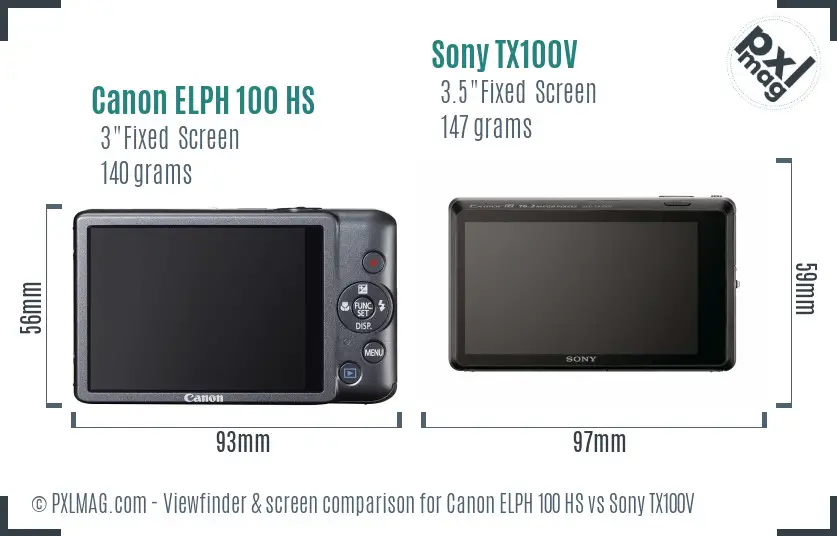 Canon ELPH 100 HS vs Sony TX100V Screen and Viewfinder comparison