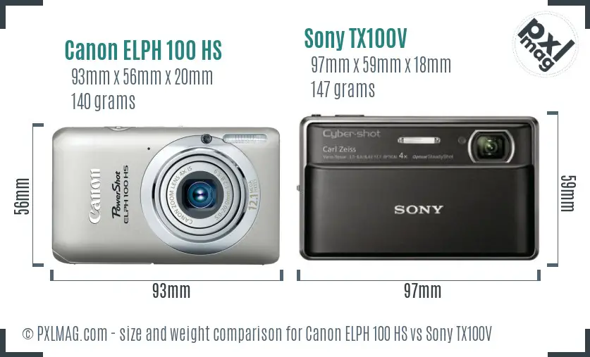 Canon ELPH 100 HS vs Sony TX100V size comparison