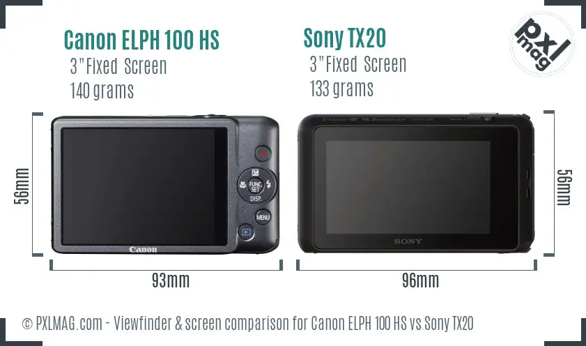 Canon ELPH 100 HS vs Sony TX20 Screen and Viewfinder comparison