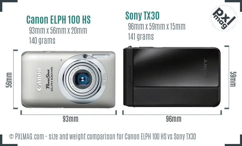 Canon ELPH 100 HS vs Sony TX30 size comparison