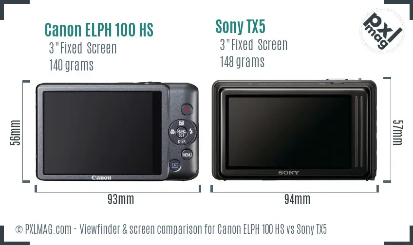 Canon ELPH 100 HS vs Sony TX5 Screen and Viewfinder comparison
