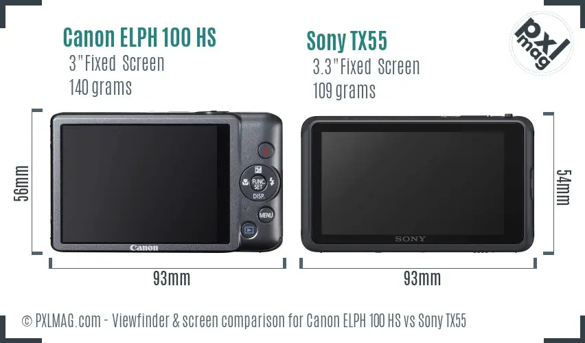 Canon ELPH 100 HS vs Sony TX55 Screen and Viewfinder comparison
