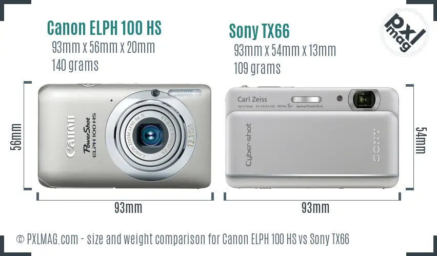 Canon ELPH 100 HS vs Sony TX66 size comparison