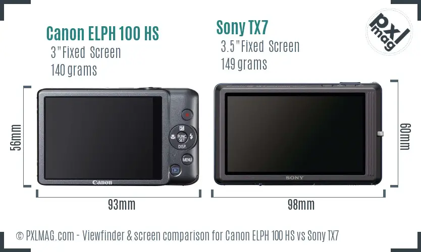 Canon ELPH 100 HS vs Sony TX7 Screen and Viewfinder comparison