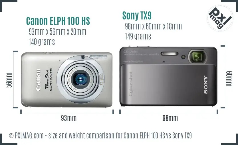 Canon ELPH 100 HS vs Sony TX9 size comparison