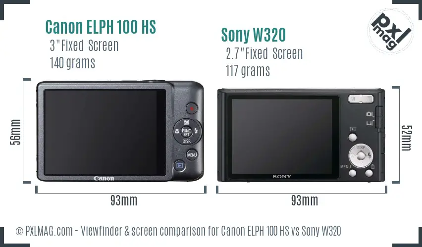 Canon ELPH 100 HS vs Sony W320 Screen and Viewfinder comparison