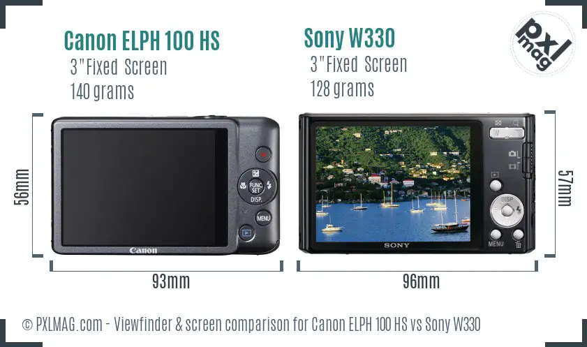 Canon ELPH 100 HS vs Sony W330 Screen and Viewfinder comparison