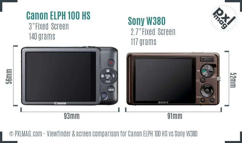 Canon ELPH 100 HS vs Sony W380 Screen and Viewfinder comparison