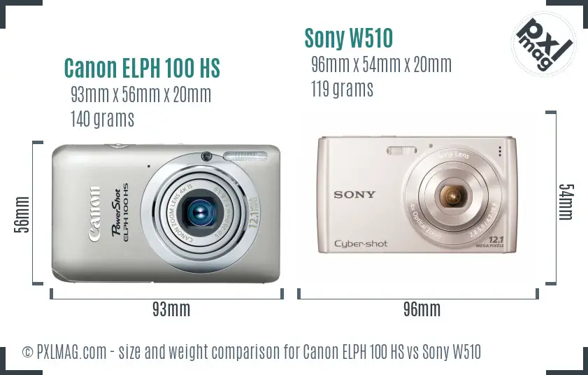 Canon ELPH 100 HS vs Sony W510 size comparison