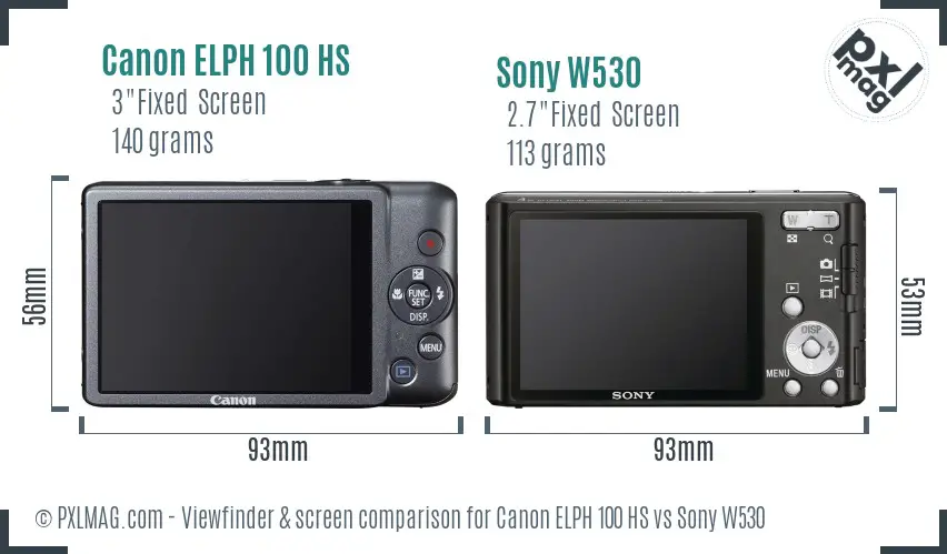 Canon ELPH 100 HS vs Sony W530 Screen and Viewfinder comparison