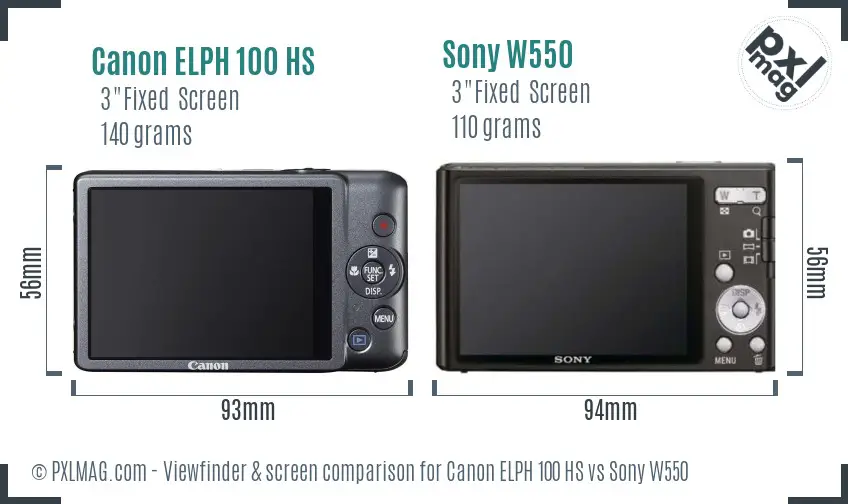 Canon ELPH 100 HS vs Sony W550 Screen and Viewfinder comparison