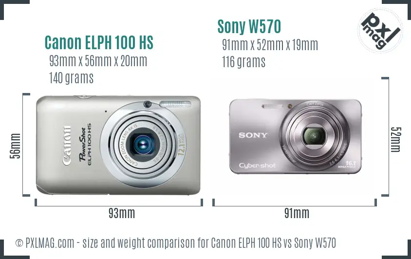 Canon ELPH 100 HS vs Sony W570 size comparison