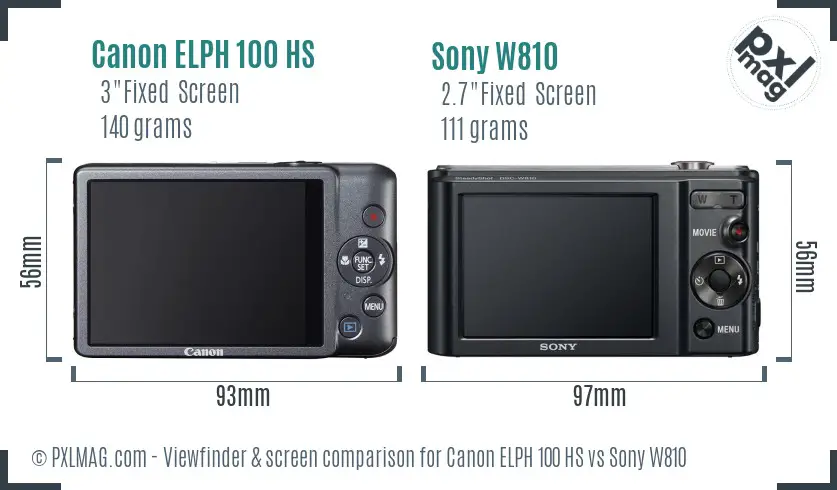 Canon ELPH 100 HS vs Sony W810 Screen and Viewfinder comparison