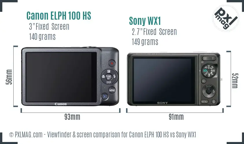 Canon ELPH 100 HS vs Sony WX1 Screen and Viewfinder comparison