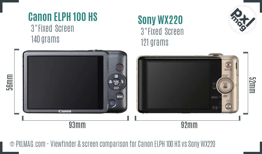 Canon ELPH 100 HS vs Sony WX220 Screen and Viewfinder comparison