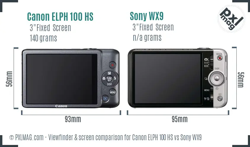 Canon ELPH 100 HS vs Sony WX9 Screen and Viewfinder comparison
