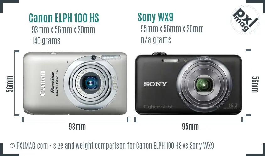 Canon ELPH 100 HS vs Sony WX9 size comparison