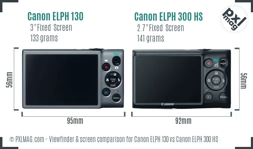 Canon ELPH 130 vs Canon ELPH 300 HS Screen and Viewfinder comparison