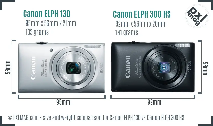 Canon ELPH 130 vs Canon ELPH 300 HS size comparison