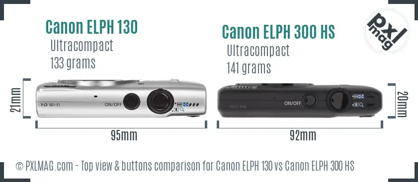 Canon ELPH 130 vs Canon ELPH 300 HS top view buttons comparison