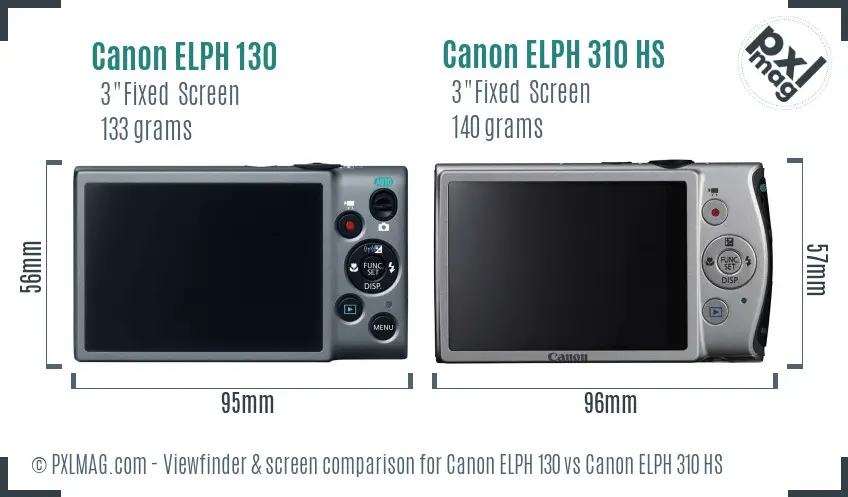 Canon ELPH 130 vs Canon ELPH 310 HS Screen and Viewfinder comparison