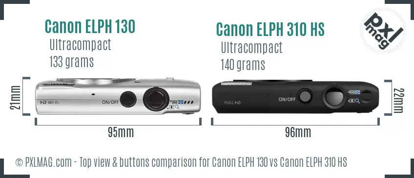Canon ELPH 130 vs Canon ELPH 310 HS top view buttons comparison