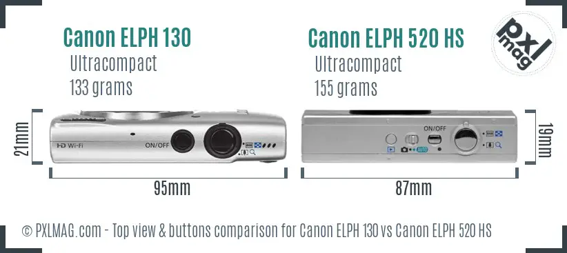 Canon ELPH 130 vs Canon ELPH 520 HS top view buttons comparison