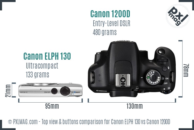 Canon ELPH 130 vs Canon 1200D top view buttons comparison